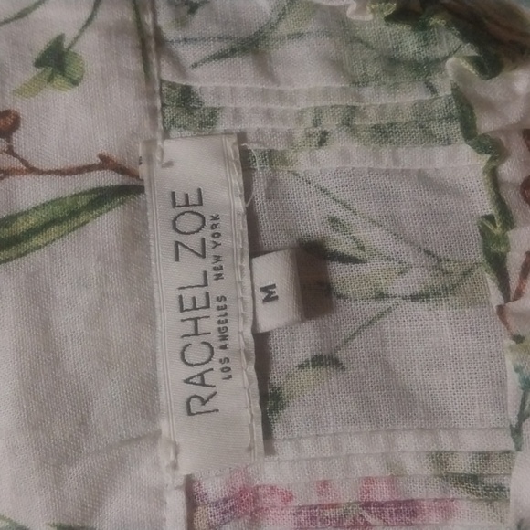 Rachel Zoe Linen Blend Peasant Romantic Foral Print Top Blouse Tunic Button Down - Picture 7 of 9